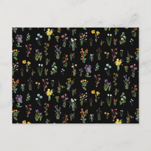 Cartes Pour Fêtes Annuelles Aquarelle fleur sauvage Floral botanique noir