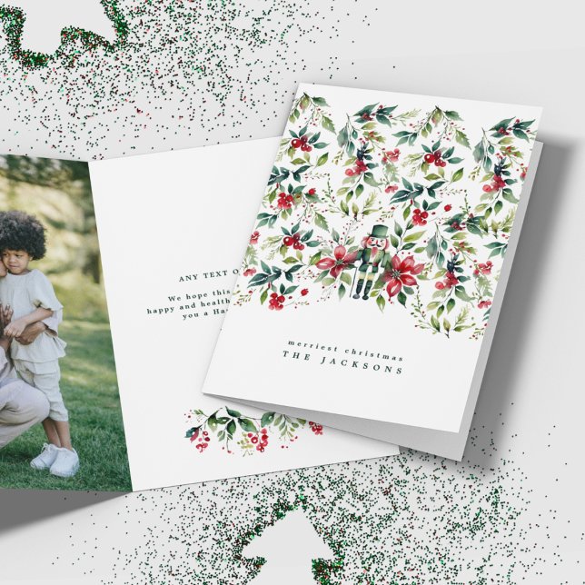 Cartes Pour Fêtes Annuelles Aquarelle Fleurs de Noël Casse-noix | Photo (Créateur téléchargé)