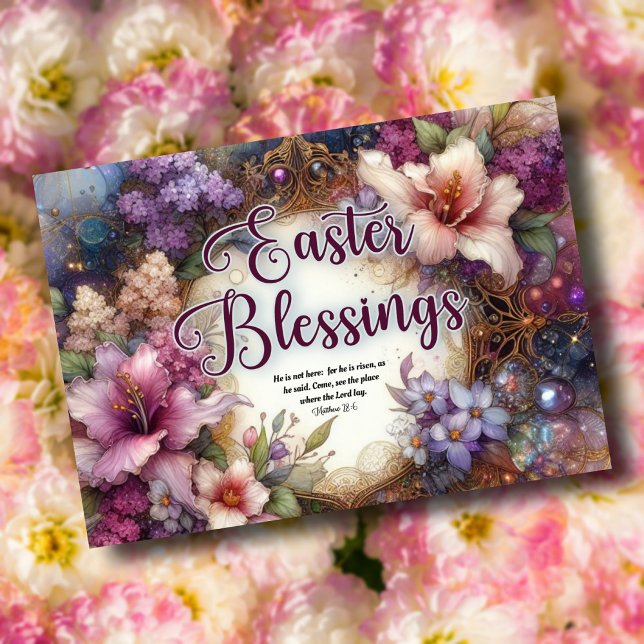 Cartes Pour Fêtes Annuelles Aquarelle Floral Bénédiction de Pâques Christian (Créateur téléchargé)