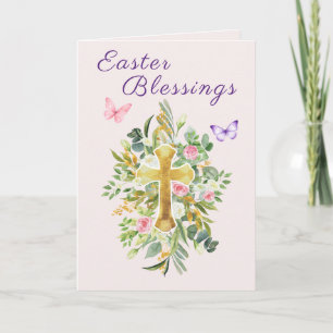 Cartes Pour Fêtes Annuelles Aquarelle Floral Croix Bénédictions de Pâques Écri