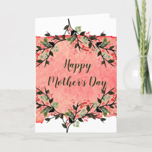 Cartes Pour Fêtes Annuelles Aquarelle Floral & Feuille Fête des Mères Rose