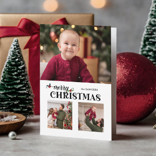 Cartes Pour Fêtes Annuelles Aquarelle Floral Joyeux Noël Écriture 3-Photo