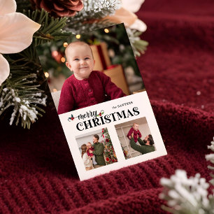 Cartes Pour Fêtes Annuelles Aquarelle Floral Joyeux Noël Écriture 3-Photo