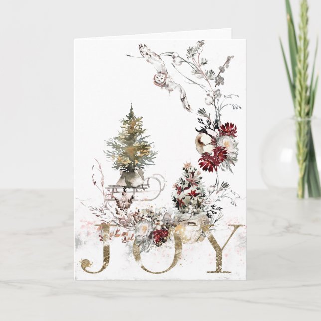 Cartes Pour Fêtes Annuelles Aquarelle Floral Noël Joie (Devant)