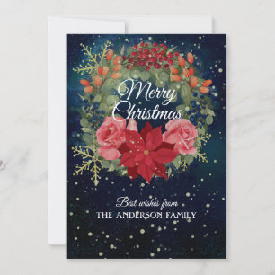 Cartes Pour Fêtes Annuelles Aquarelle florale de Noël couronne poinsettia roug
