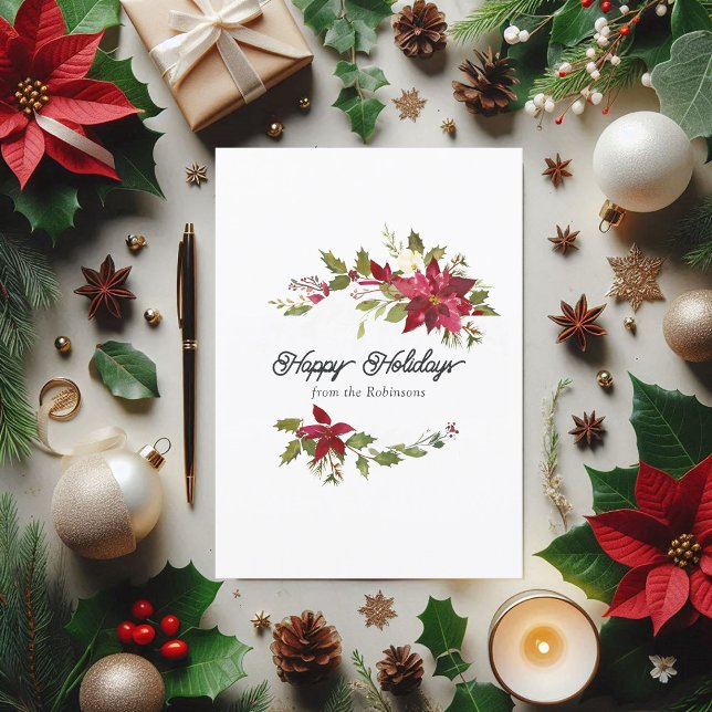 Cartes Pour Fêtes Annuelles Aquarelle Florale Famille de Noël photo (Watercolor Floral Family Christmas photo Holiday Card)