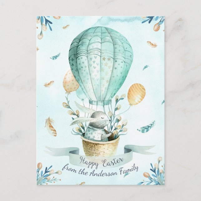 Cartes Pour Fêtes Annuelles Aquarelle Florale moderne Joyeux lapin de Pâques (Devant)