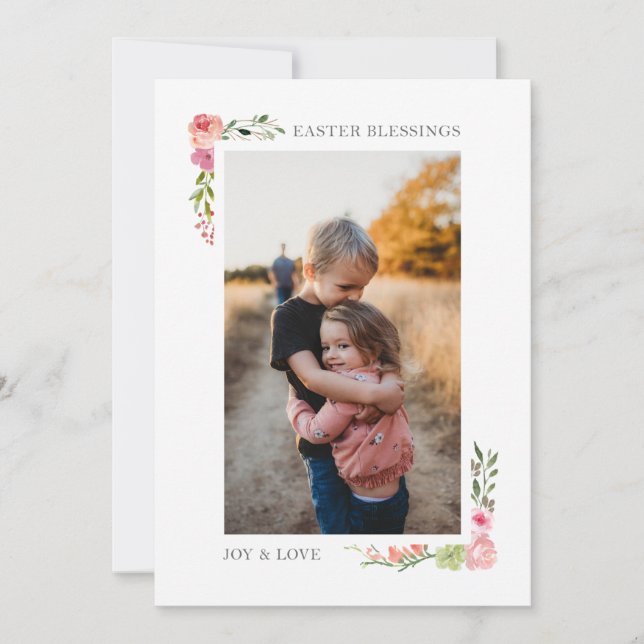 Cartes Pour Fêtes Annuelles Aquarelle Florale Pâques Photo (Devant)