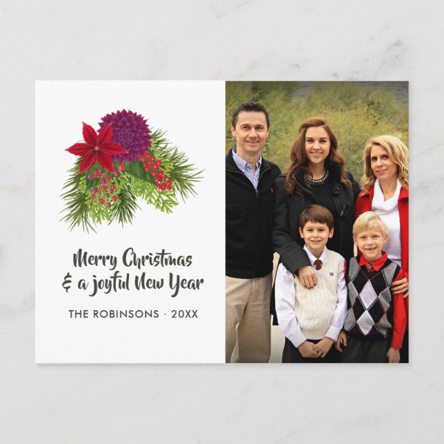 Cartes Pour Fêtes Annuelles Aquarelle Florale Photo de Noël (Devant)