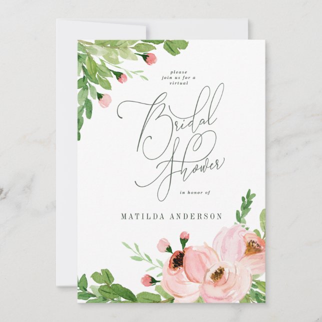 Cartes Pour Fêtes Annuelles aquarelle florale rose douche nuptiale virtuelle (Devant)