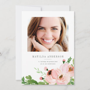 Cartes Pour Fêtes Annuelles Aquarelle florale rose vif photo anniversaire invi