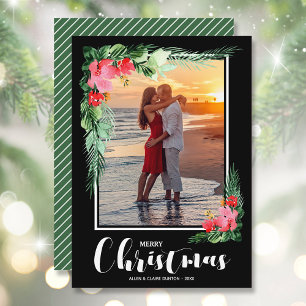 Cartes Pour Fêtes Annuelles Aquarelle florale tropicale photo de Noël