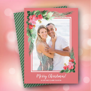 Cartes Pour Fêtes Annuelles Aquarelle florale tropicale photo de Noël