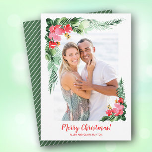 Cartes Pour Fêtes Annuelles Aquarelle florale tropicale photo de Noël