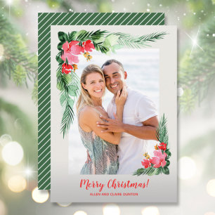 Cartes Pour Fêtes Annuelles Aquarelle florale tropicale photo de Noël