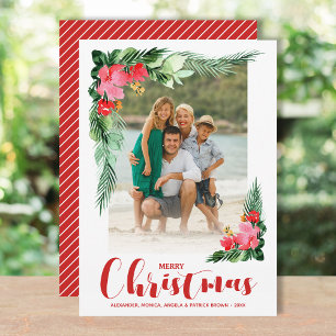 Cartes Pour Fêtes Annuelles Aquarelle florale tropicale photo de Noël