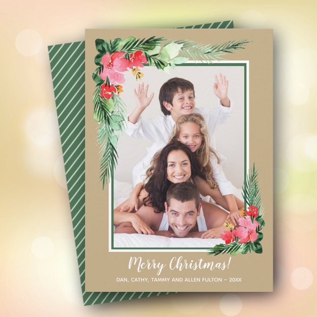 Cartes Pour Fêtes Annuelles Aquarelle florale tropicale photo de Noël (Créateur téléchargé)