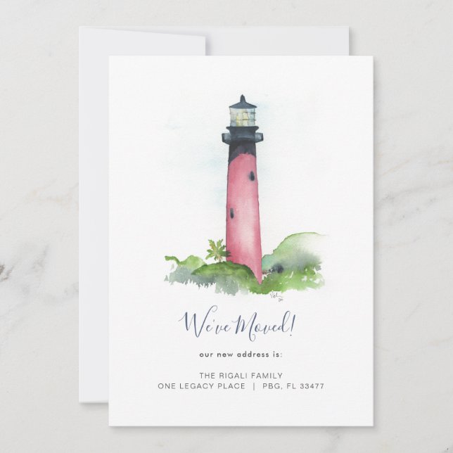 Cartes Pour Fêtes Annuelles Aquarelle Floride Phare Changement d'adresse (Devant)