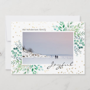 Cartes Pour Fêtes Annuelles Aquarelle Foliage Photo Gold Stars Noël