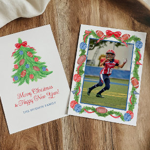 Cartes Pour Fêtes Annuelles Aquarelle Football de Noël Garland & Tree Photo