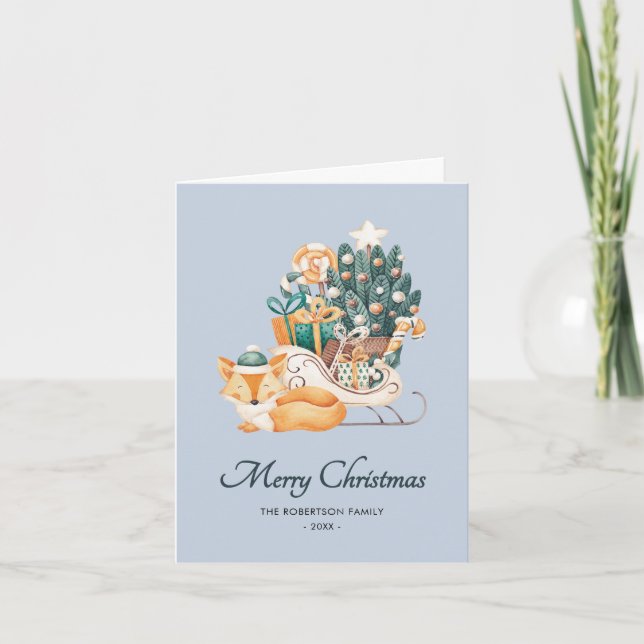 Cartes Pour Fêtes Annuelles Aquarelle Fox noires de Noël non-photo plié (Devant)