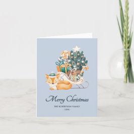 Cartes Pour Fêtes Annuelles Aquarelle Fox noires de Noël non-photo plié