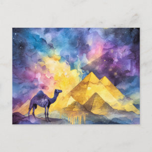 Cartes Pour Fêtes Annuelles Aquarelle Galaxie Désertique Chameau Pyramide Voya