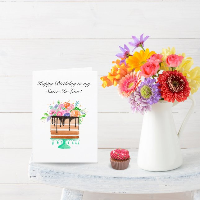 Cartes Pour Fêtes Annuelles Aquarelle Gâteau Floral Anniversaire Soeur-en-Bell (Créateur téléchargé)