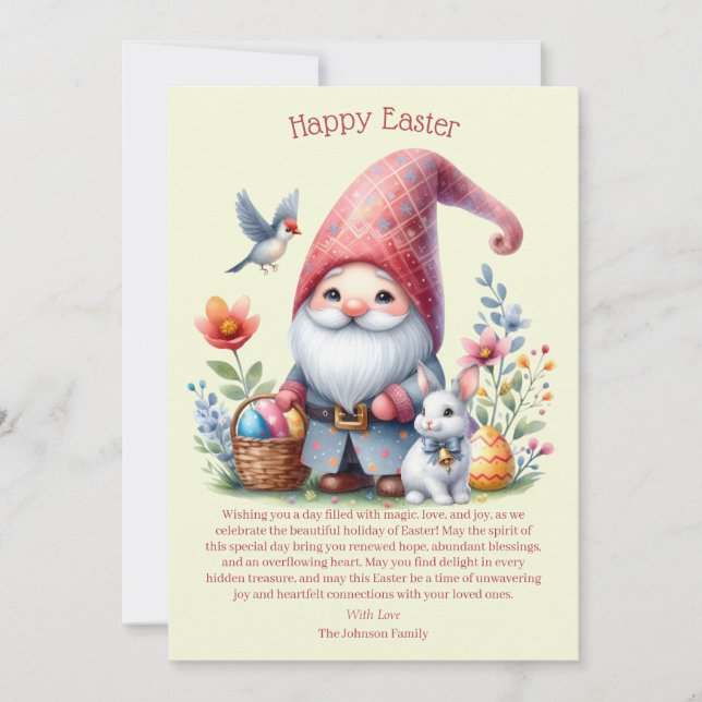 Cartes Pour Fêtes Annuelles Aquarelle Gnome de Pâques personnalisée (Devant)