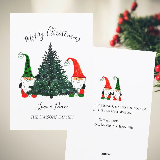 Cartes Pour Fêtes Annuelles Aquarelle Gnomes mignons Joyeux sapin de Noël (Créateur téléchargé)