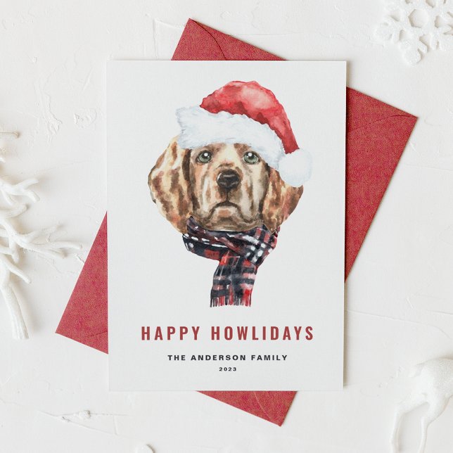 Cartes Pour Fêtes Annuelles Aquarelle Golden Retriever Père Noël Happy Howlida (Créateur téléchargé)