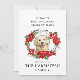 Cartes Pour Fêtes Annuelles Aquarelle Golden Retriever Poinsettia Noël