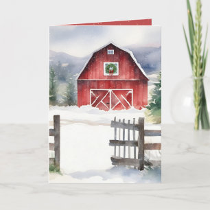 Cartes Pour Fêtes Annuelles Aquarelle Grange de Noël en neige