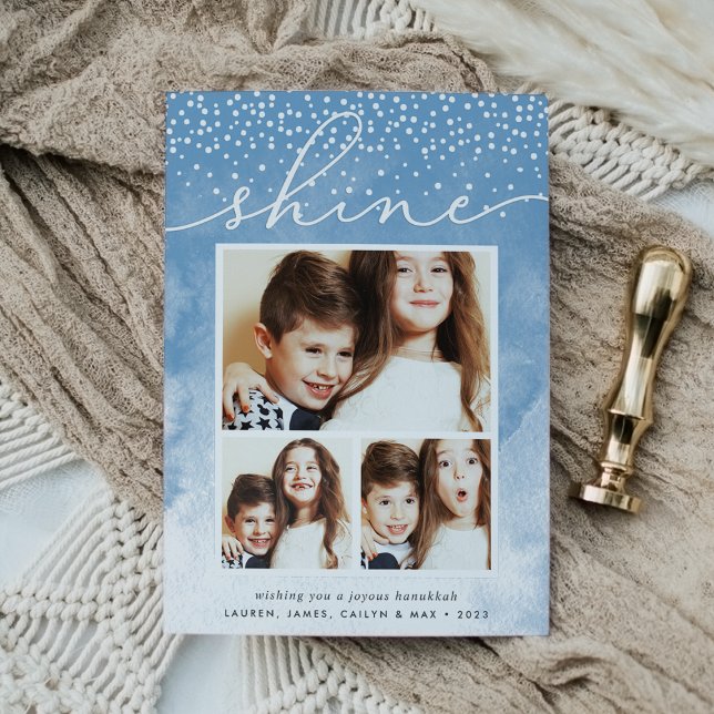 Cartes Pour Fêtes Annuelles Aquarelle | Hanoukka Photo Collage Card (Créateur téléchargé)