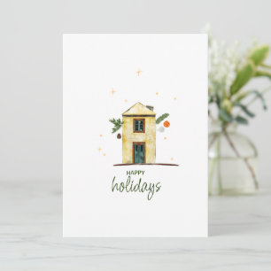 Cartes Pour Fêtes Annuelles Aquarelle Happy Holidays House Non photo