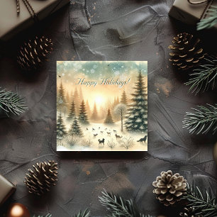 Cartes Pour Fêtes Annuelles Aquarelle Hiver chute neige paysage