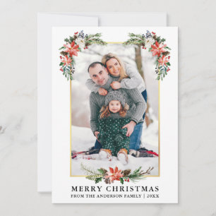 Cartes Pour Fêtes Annuelles Aquarelle Hiver Floral Photo Gold Frame
