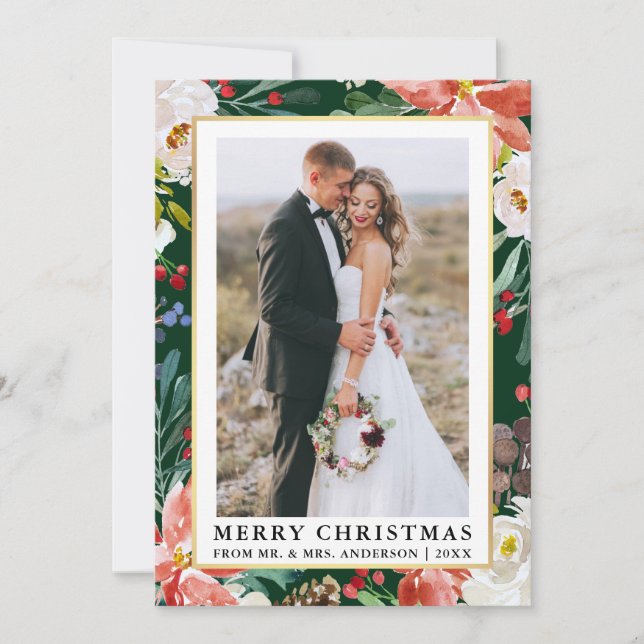 Cartes Pour Fêtes Annuelles Aquarelle Hiver Floral Vert Nouveau Noël (Devant)