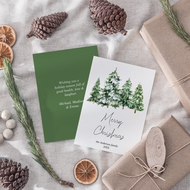 Cartes Pour Fêtes Annuelles Aquarelle Hiver Pins de Neige Joyeux Noël (Créateur téléchargé)