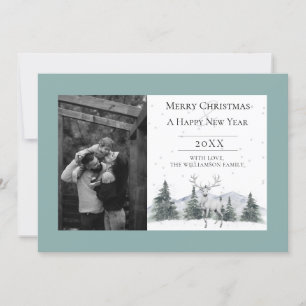 Cartes Pour Fêtes Annuelles Aquarelle hiver rennes   Photo turquoise
