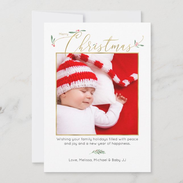 Cartes Pour Fêtes Annuelles Aquarelle hiver verdure Photo de Noël (Devant)