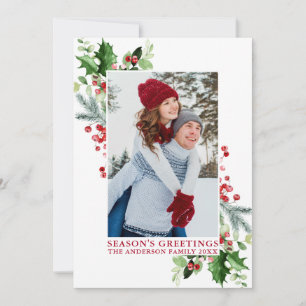 Cartes Pour Fêtes Annuelles Aquarelle Holly Bonnes Fêtes de verdure rouge
