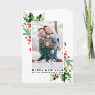 Cartes Pour Fêtes Annuelles Aquarelle Holly Green Photo Nouveau An Plier