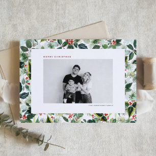Cartes Pour Fêtes Annuelles Aquarelle Holly Greenery Motif Photo Noël