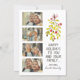 Cartes Pour Fêtes Annuelles Aquarelle Holly Happy Holiday Photo Salutations
