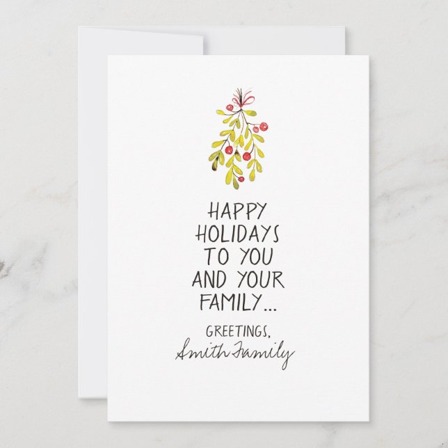 Cartes Pour Fêtes Annuelles Aquarelle Holly Happy Holiday Salutations (Devant)