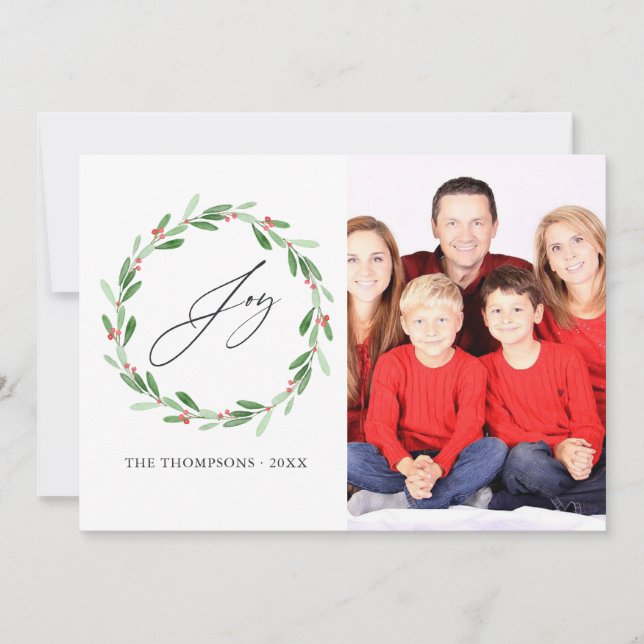 Cartes Pour Fêtes Annuelles Aquarelle Holly Jolly Photo de Noël (Devant)