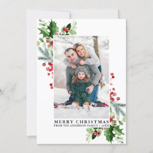Cartes Pour Fêtes Annuelles Aquarelle Holly Noël Green Photo de famille