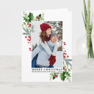 Cartes Pour Fêtes Annuelles Aquarelle Holly Noël Vert Couple Plier