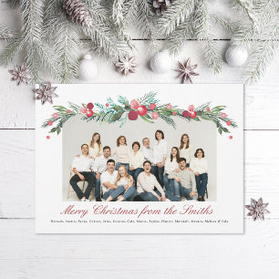 Cartes Pour Fêtes Annuelles Aquarelle Holly Pine Élégante Photo grande famille